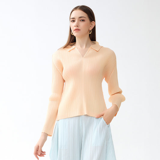 Plissé Pleated Casual Loose V-neck Top