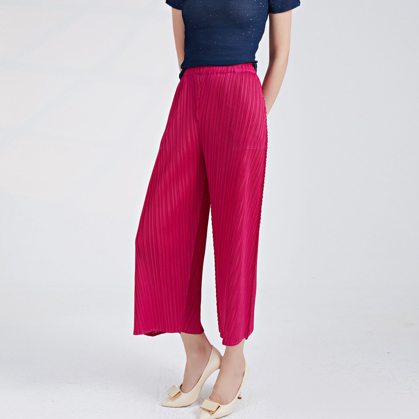 Plissé Pleated Casual Loose High Waist Trousers