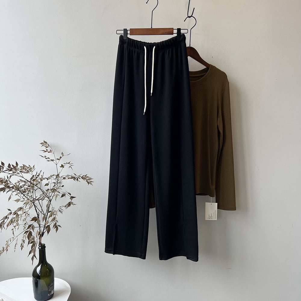 High Waist Slit Athletic Loose Straight Trousers