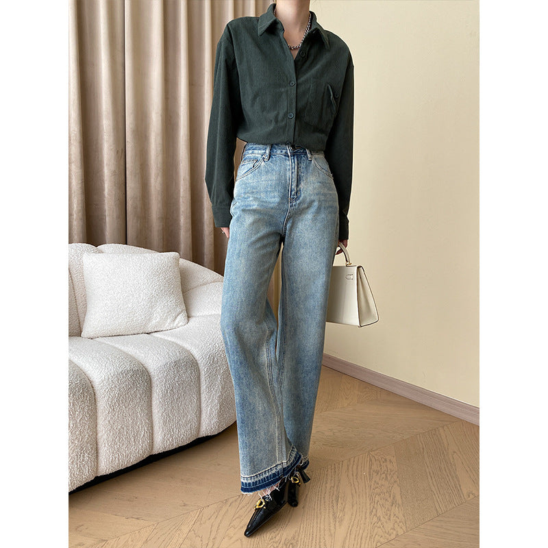 High-waisted Straight-leg Denim Trousers