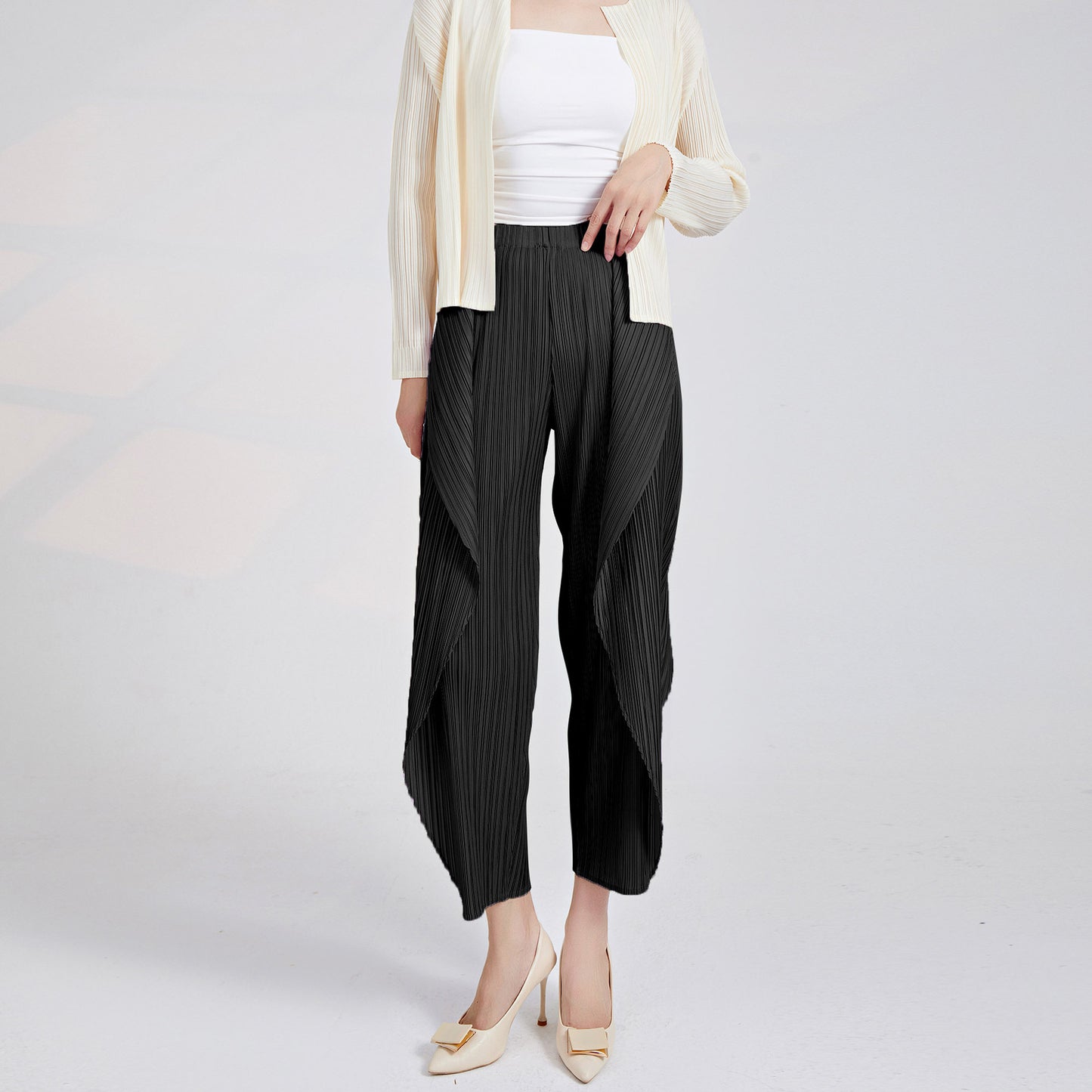 Plissé Pleated Casual Loose Irregular Kelp Trousers