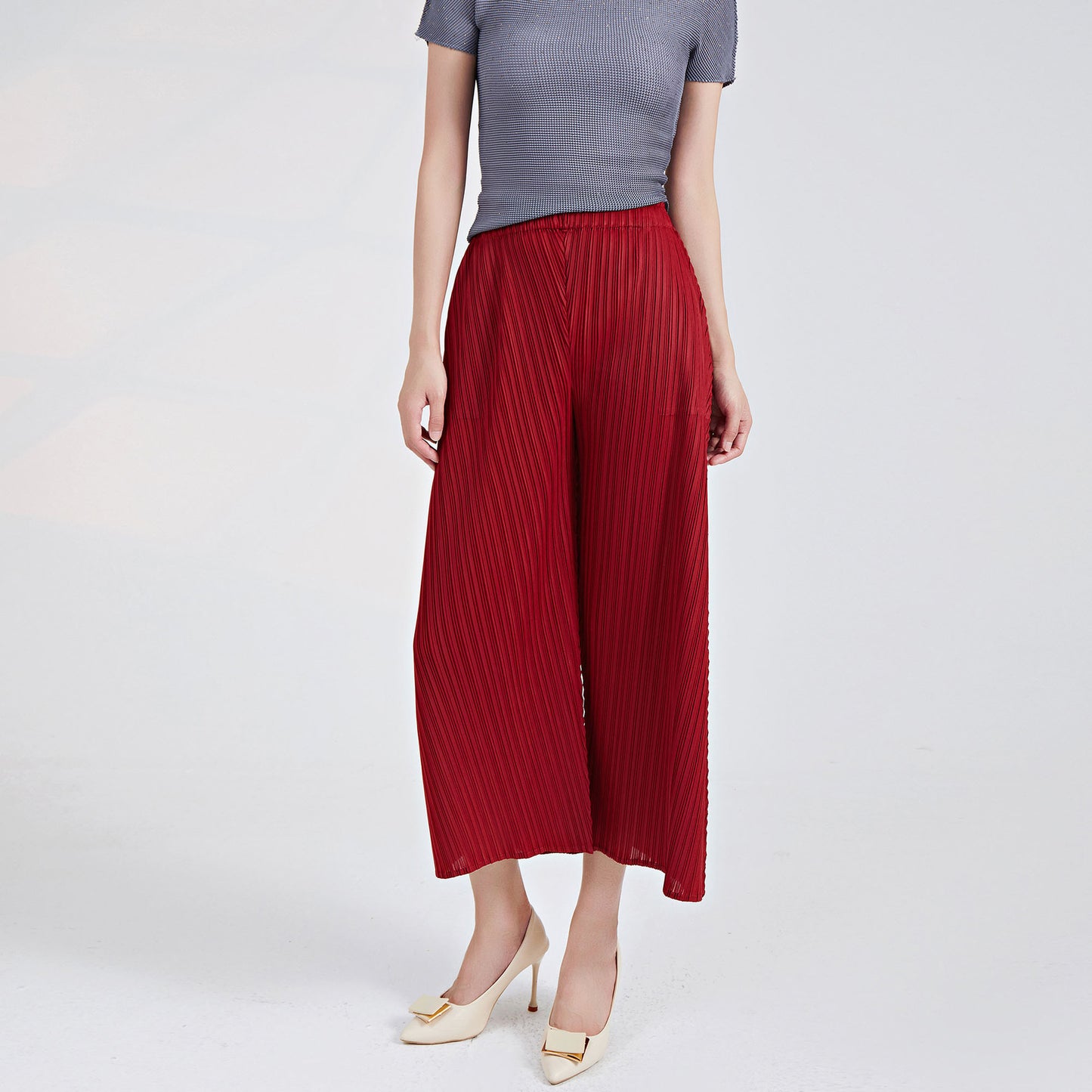 Plissé Pleated Casual Loose High Waist Trousers