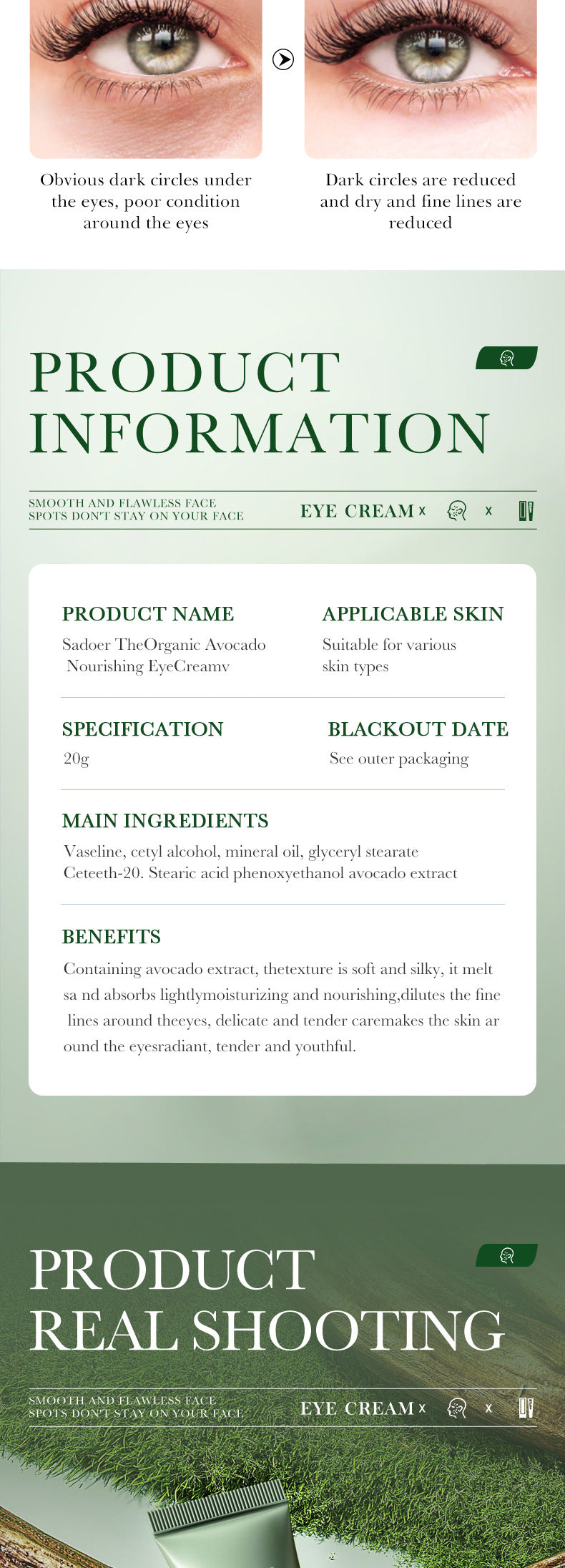 Avocado De-puffing Dark Circle Eye Cream