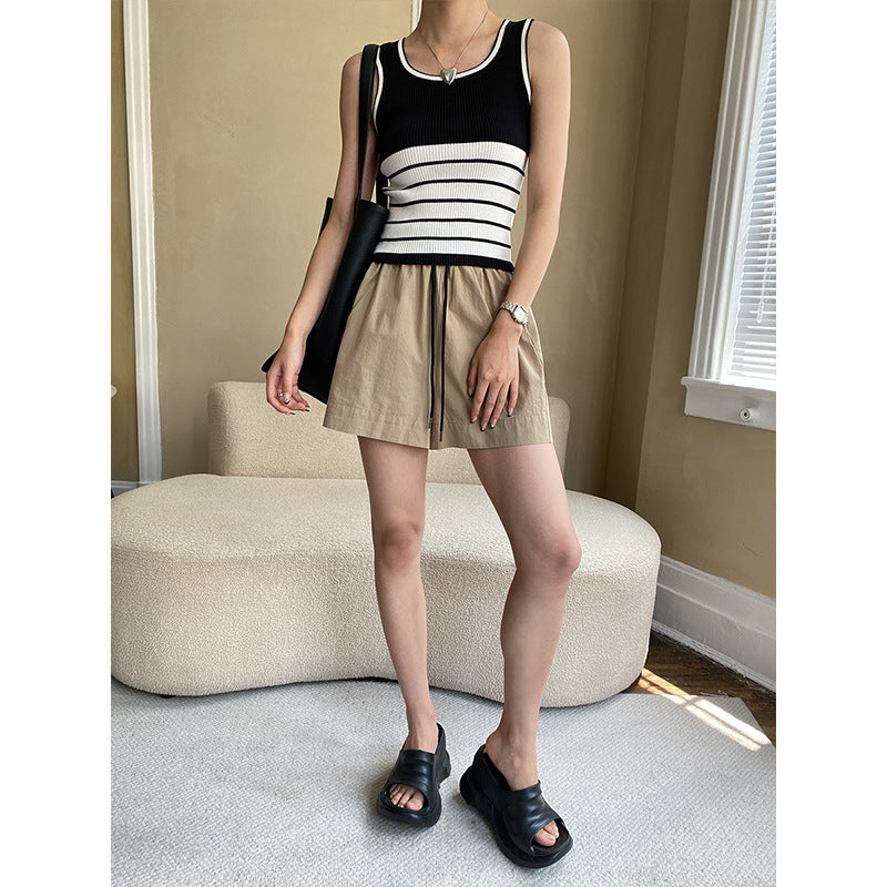 Contrast Stripe Slim Knit Camisole Top