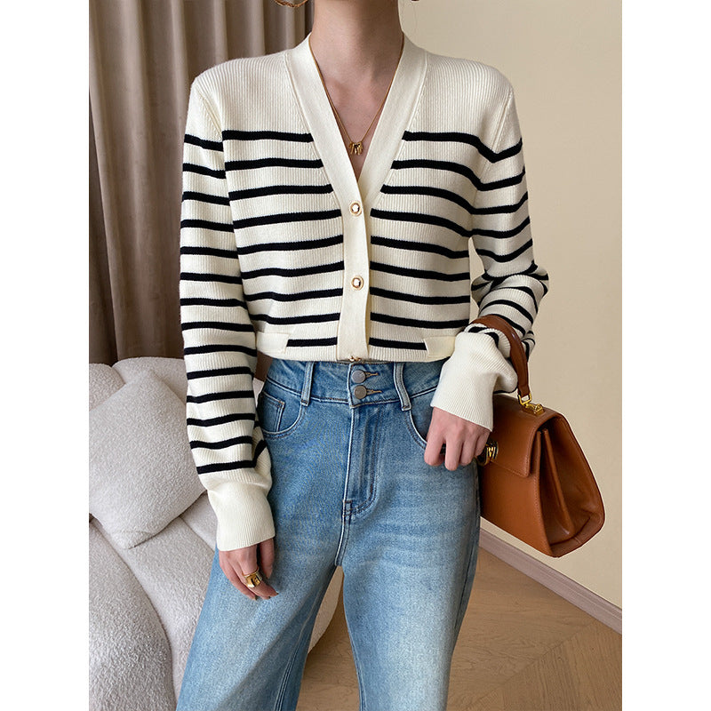 Contrast Stripe V-neck Cardigan Top