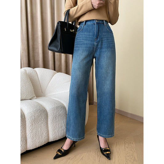 High-waisted Straight-leg Denim Trousers