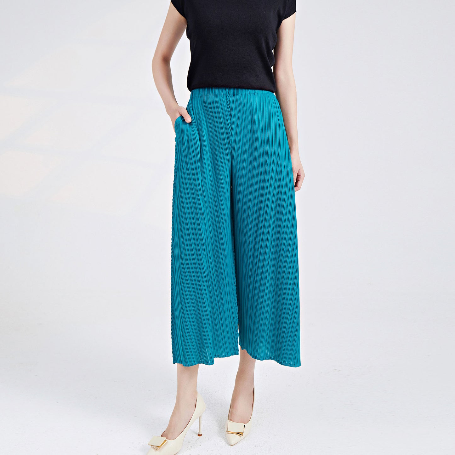 Plissé Pleated Casual Loose High Waist Trousers