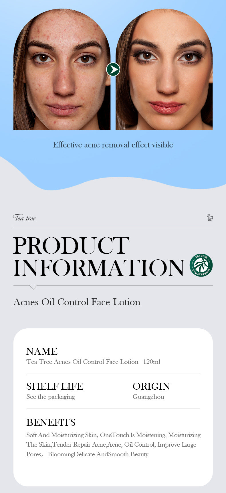 Tea Tree Acne Oil Control Hydrating Facial Lotion