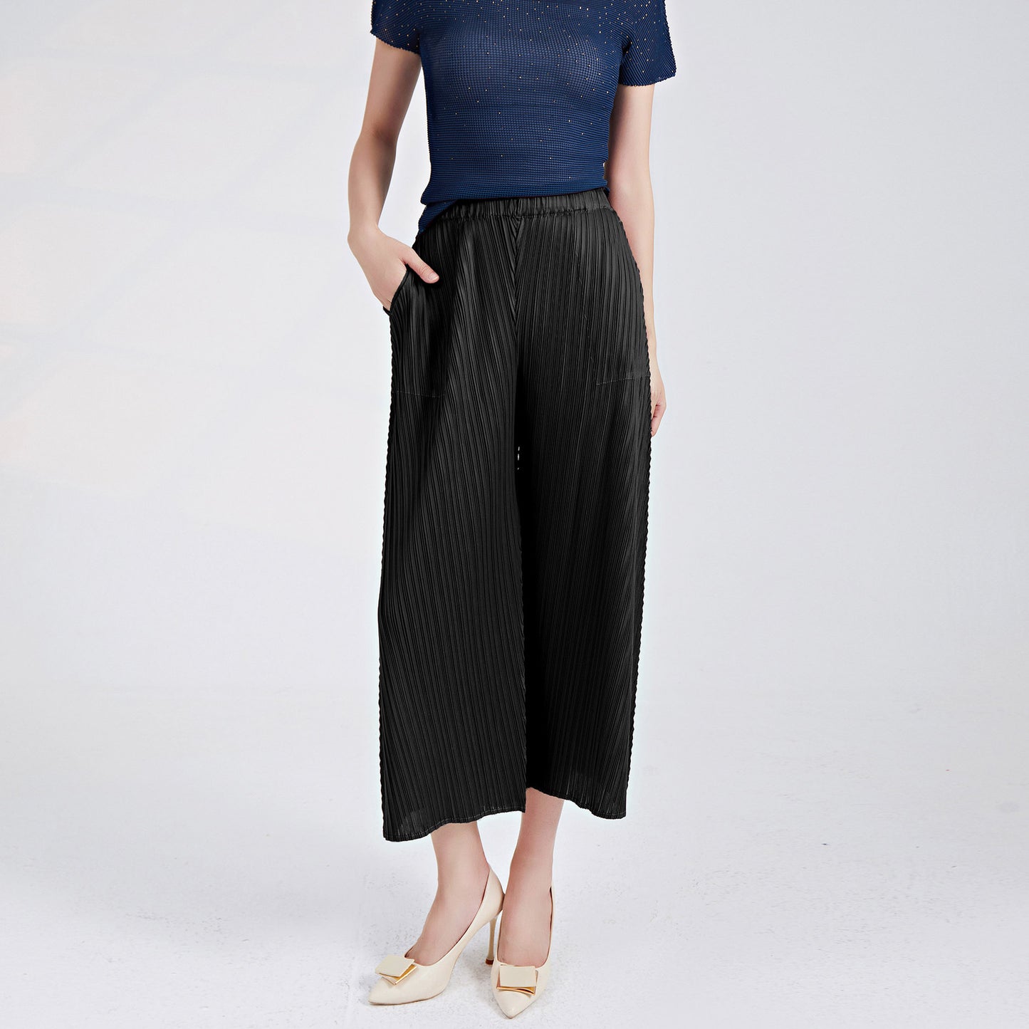 Plissé Pleated Casual Loose High Waist Trousers