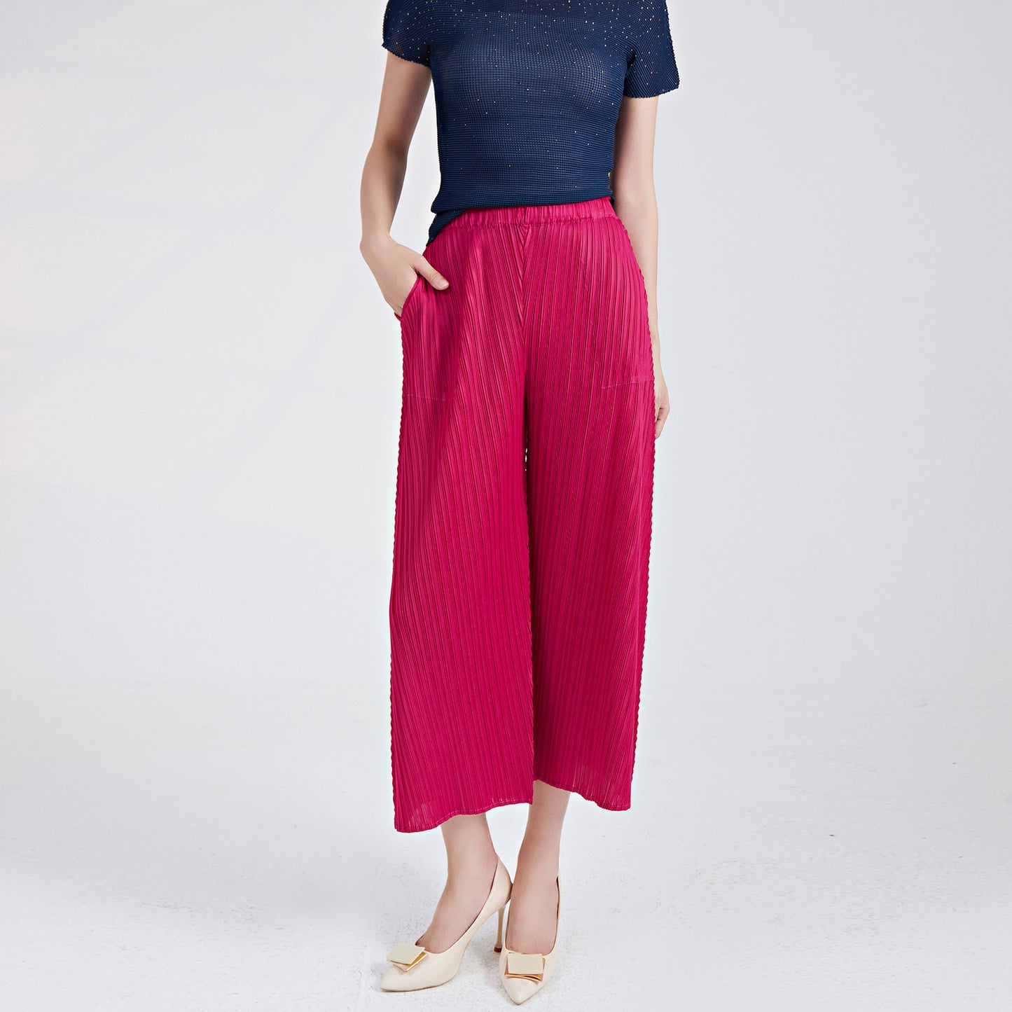 Plissé Pleated Casual Loose High Waist Trousers