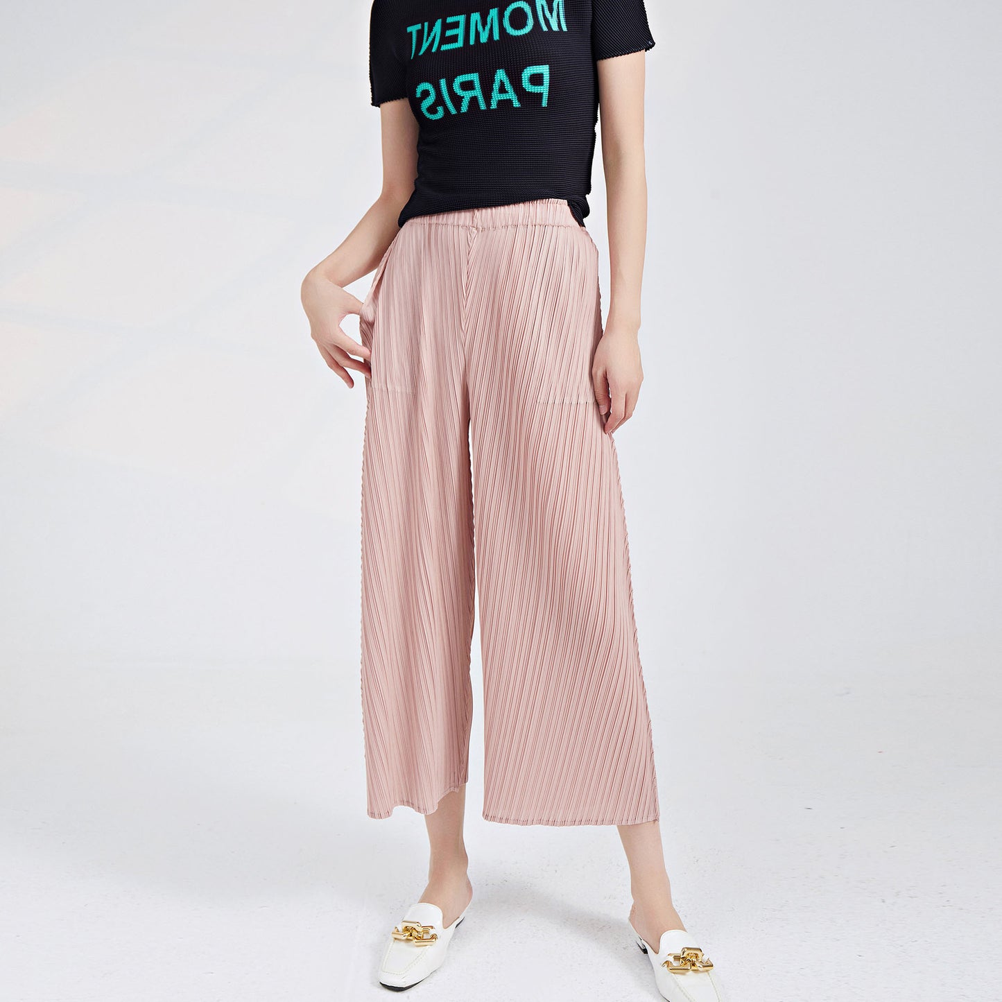 Plissé Pleated Casual Loose High Waist Trousers