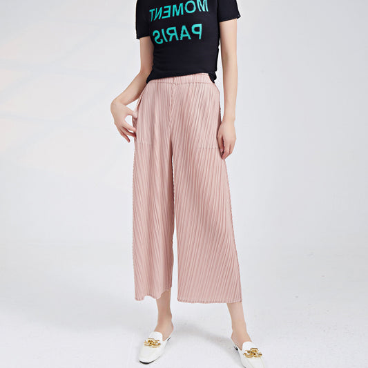 Plissé Pleated Casual Loose High Waist Trousers