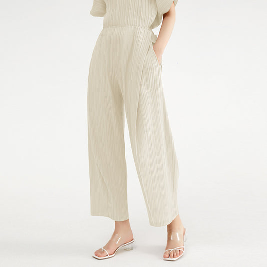 Plissé Pleated Casual Loose Straight Trousers