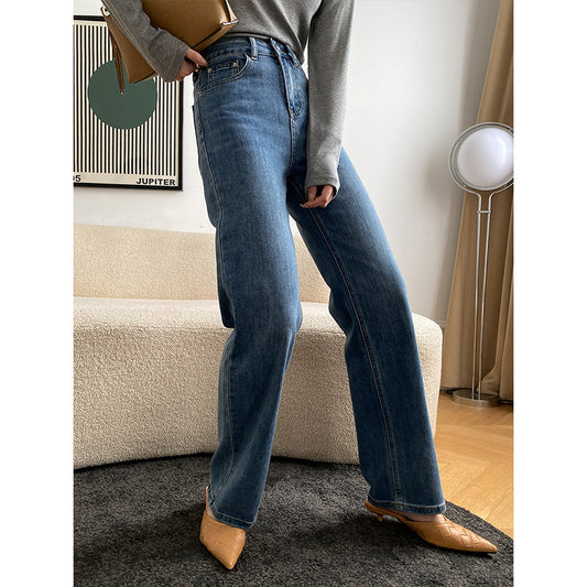 High-waisted Straight-leg Denim Trousers