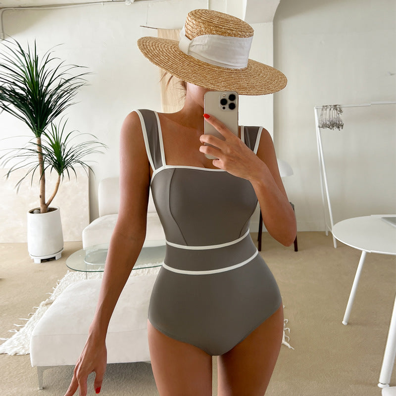 Strap Color Block Beach Vacation Swimsuit