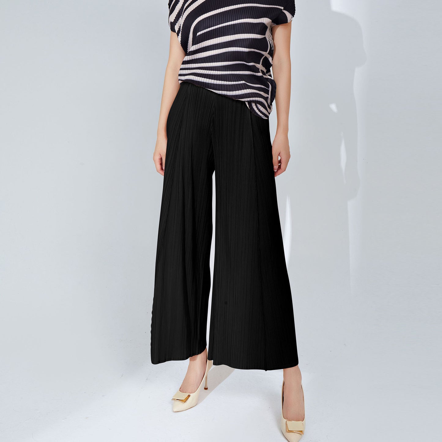 Plissé Pleated Casual Loose High Waist Trousers