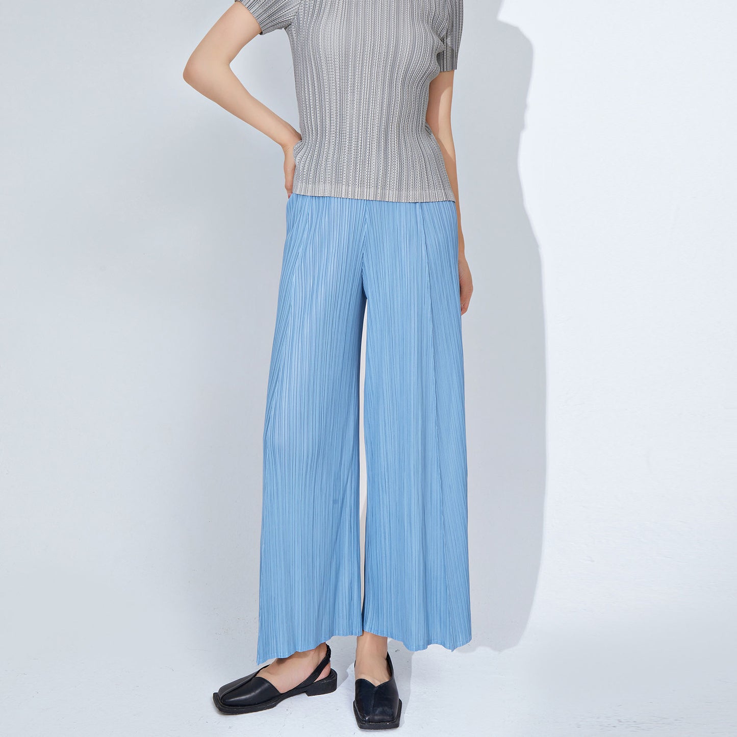 Plissé Pleated Casual Loose High Waist Trousers