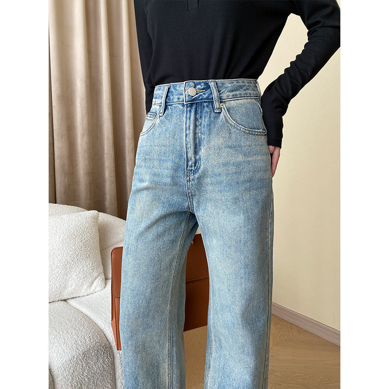 High-waisted Straight-leg Denim Trousers