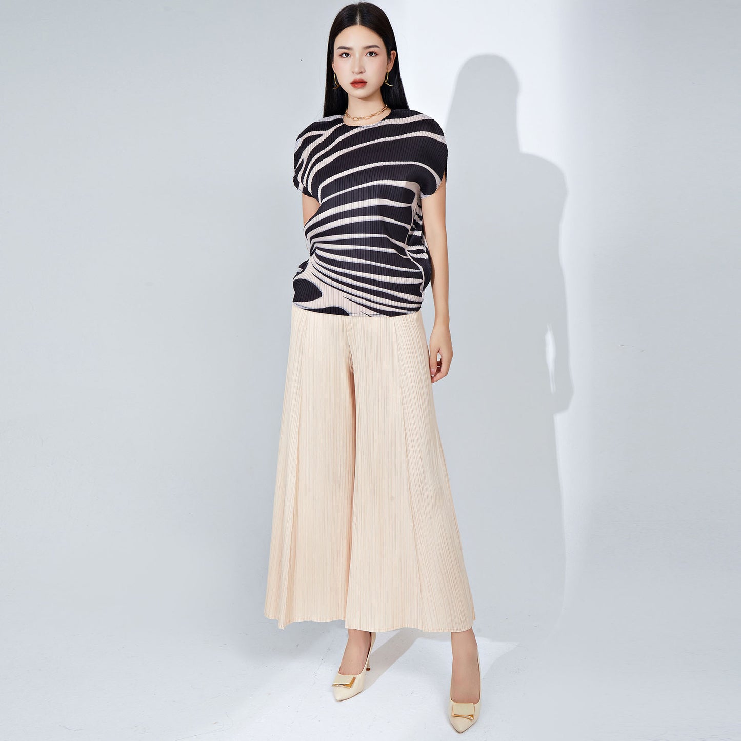 Plissé Pleated Casual Loose High Waist Trousers