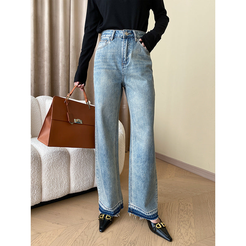 High-waisted Straight-leg Denim Trousers