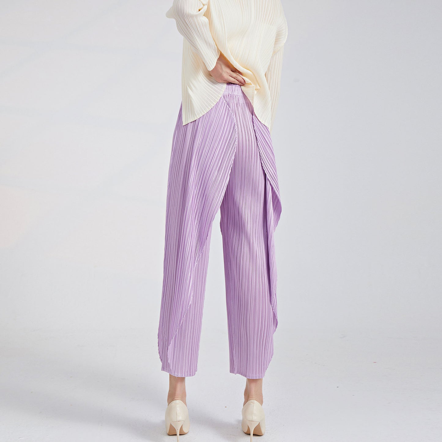 Plissé Pleated Casual Loose Irregular Kelp Trousers