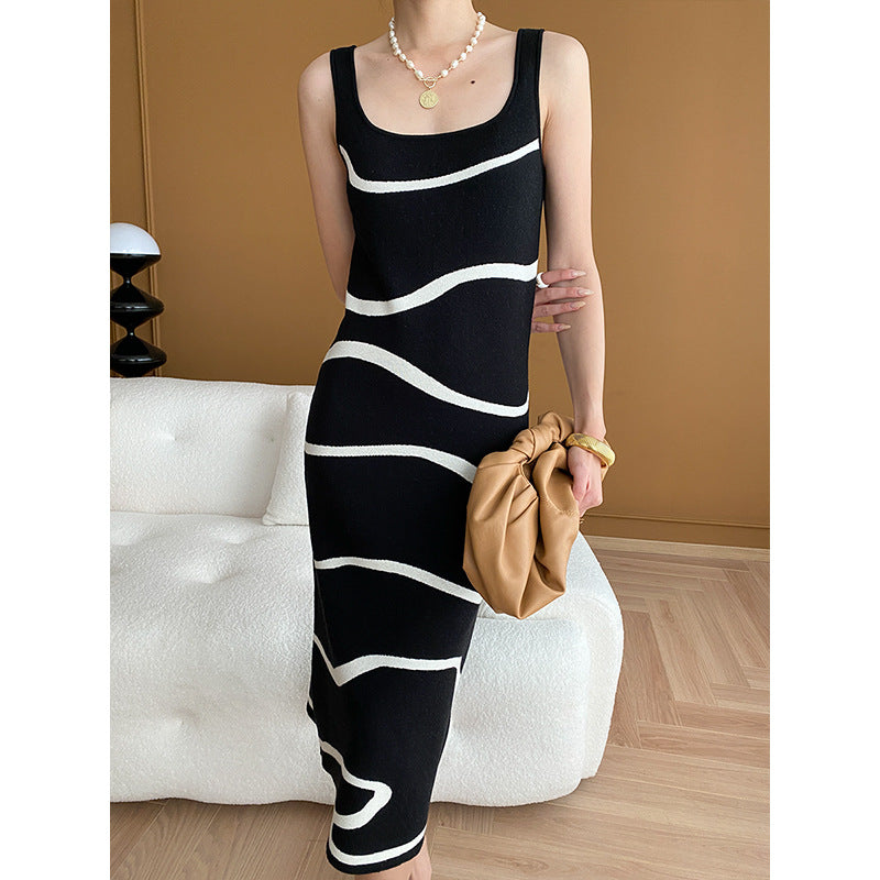 Square Neck Knitted Suspender Dress