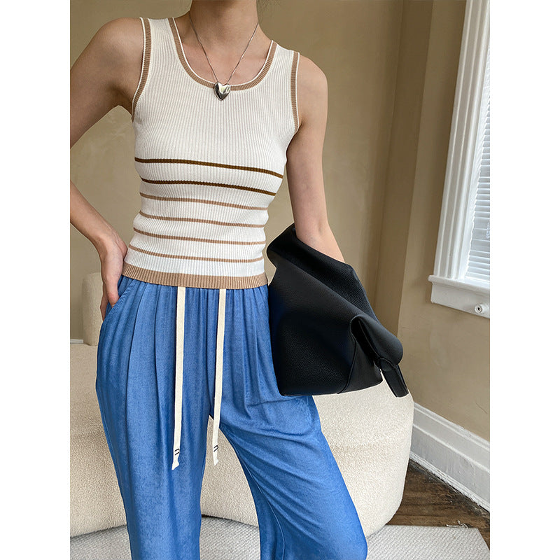 Contrast Stripe Slim Knit Camisole Top