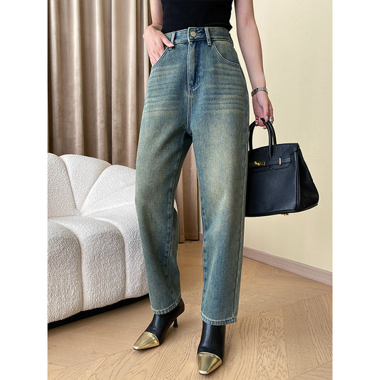 High-waisted Straight-leg Denim Trousers