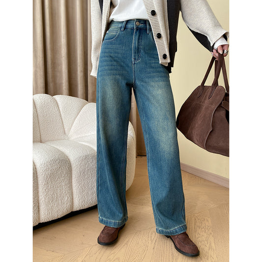 High-waisted Straight-leg Denim Trousers