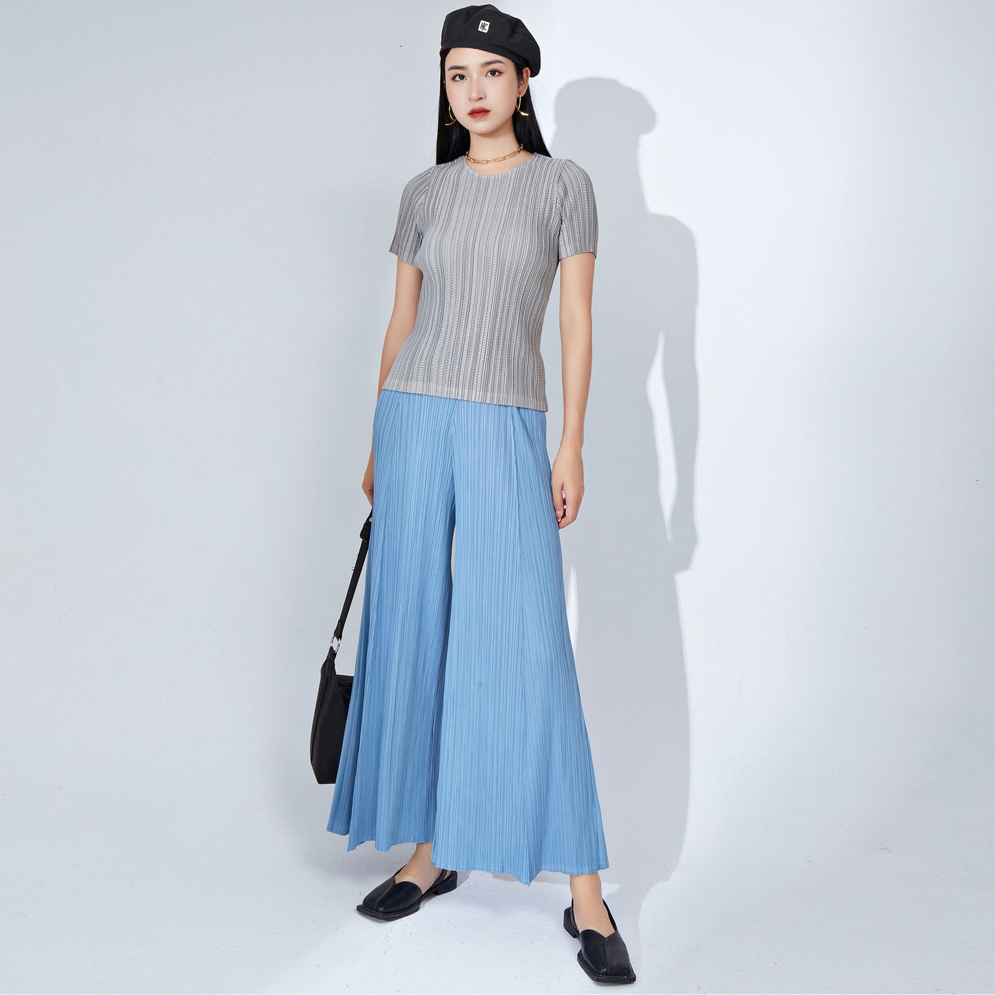 Plissé Pleated Casual Loose High Waist Trousers