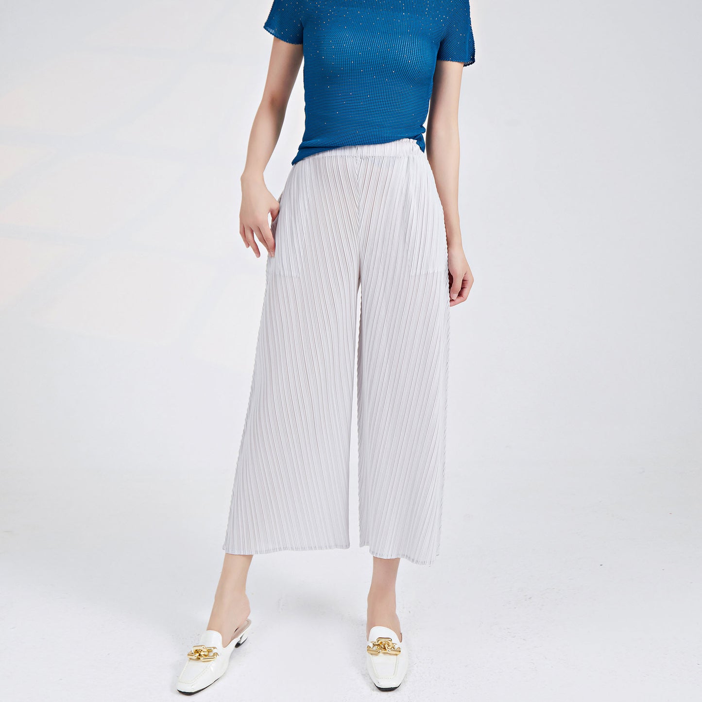 Plissé Pleated Casual Loose High Waist Trousers