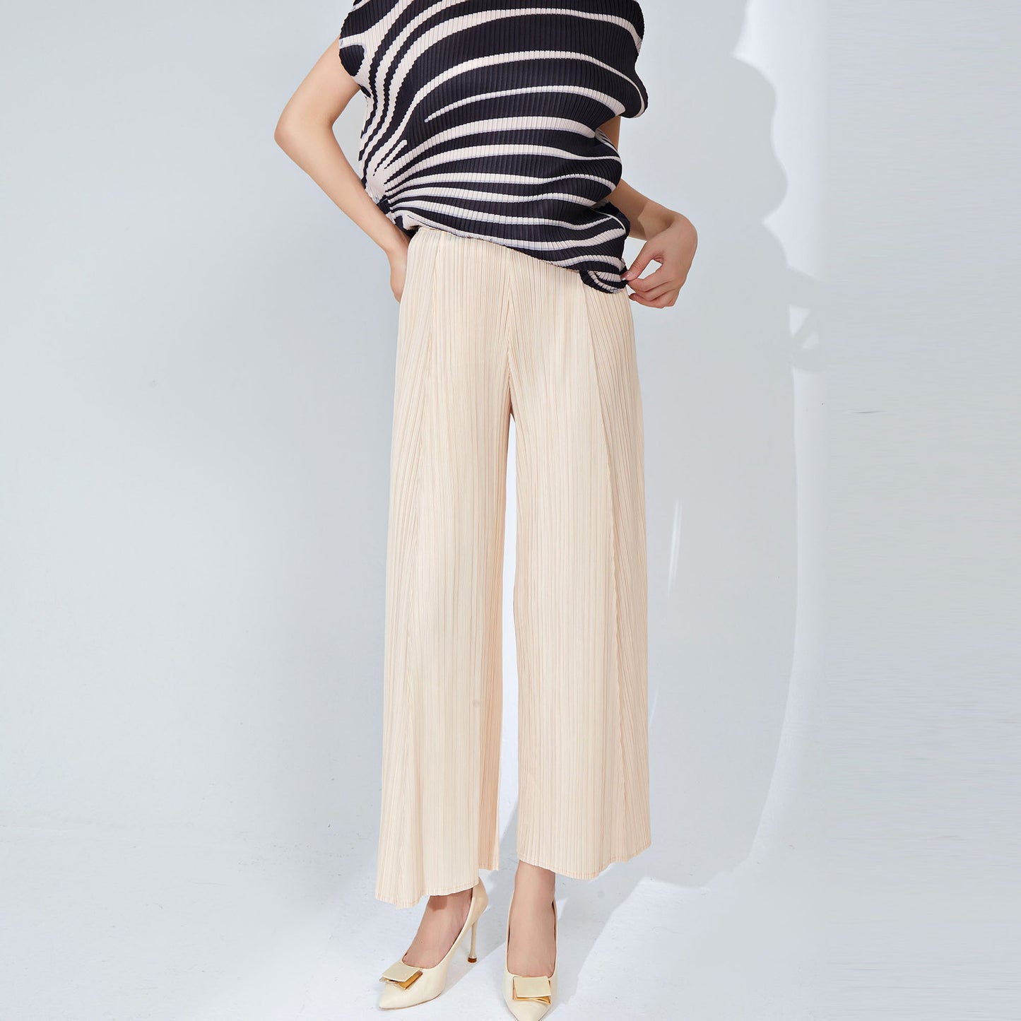 Plissé Pleated Casual Loose High Waist Trousers