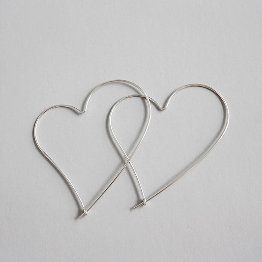 Silver Heart Minimalist Earring Hoops