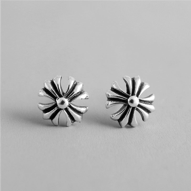 Silver Chrysanthemum Minimalist Earring Stud