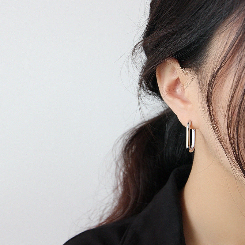 Silver Oval Minimalist Earring Hoops