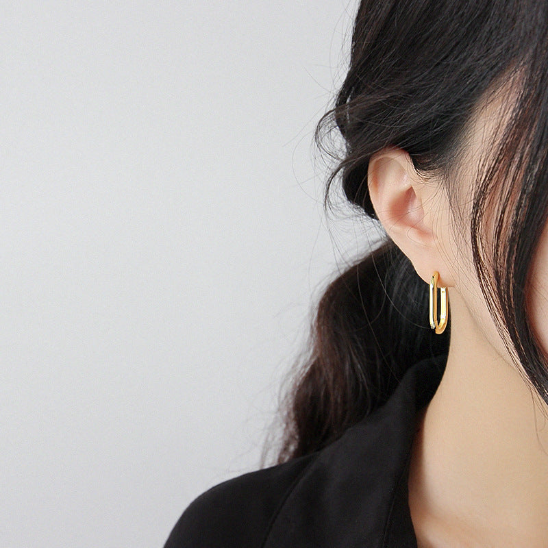 Silver Oval Minimalist Earring Hoops