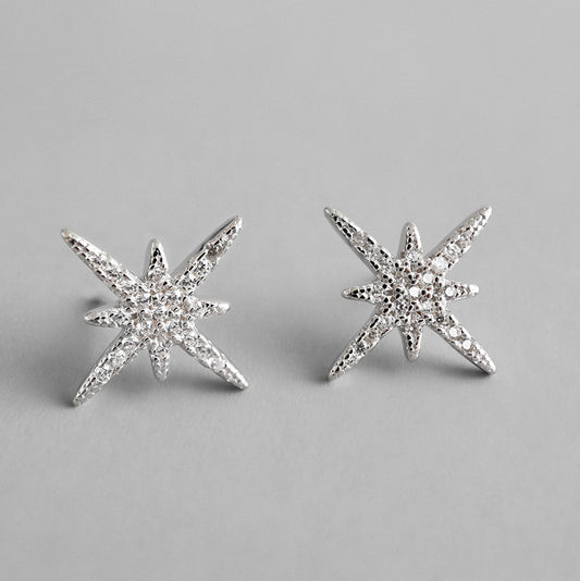 Silver Snowflake Cz Minimalist Earring Stud