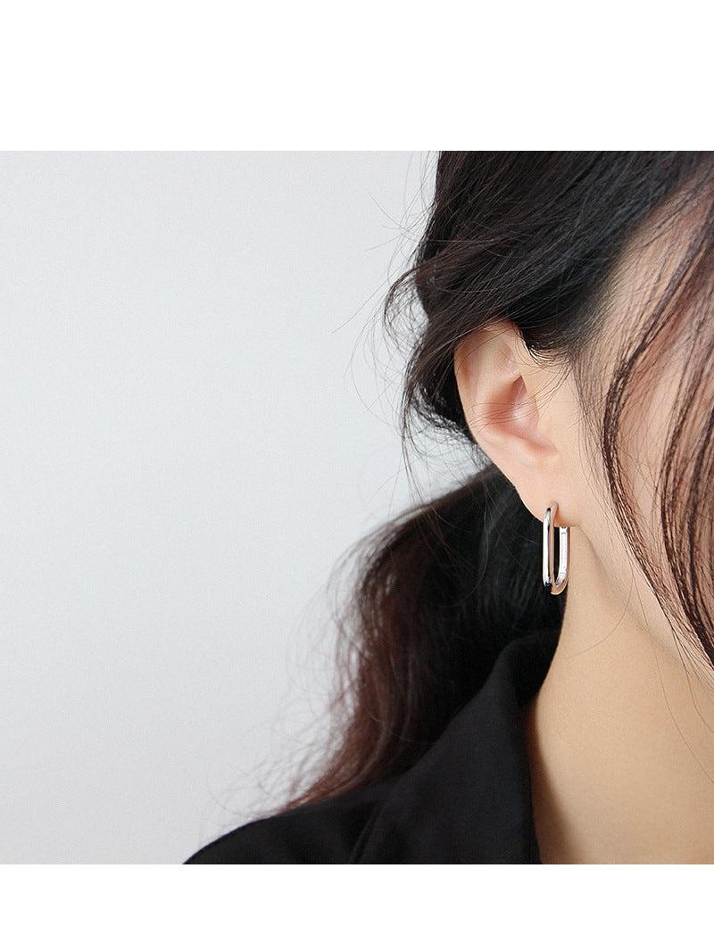 Silver Oval Minimalist Earring Hoops