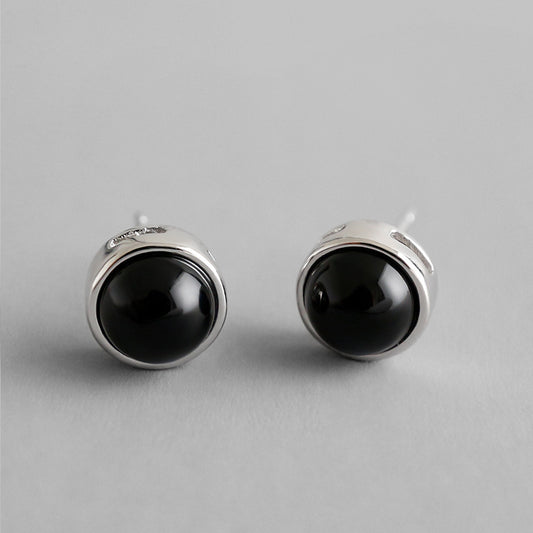 Silver Black Pearl Minimalist Earring Stud