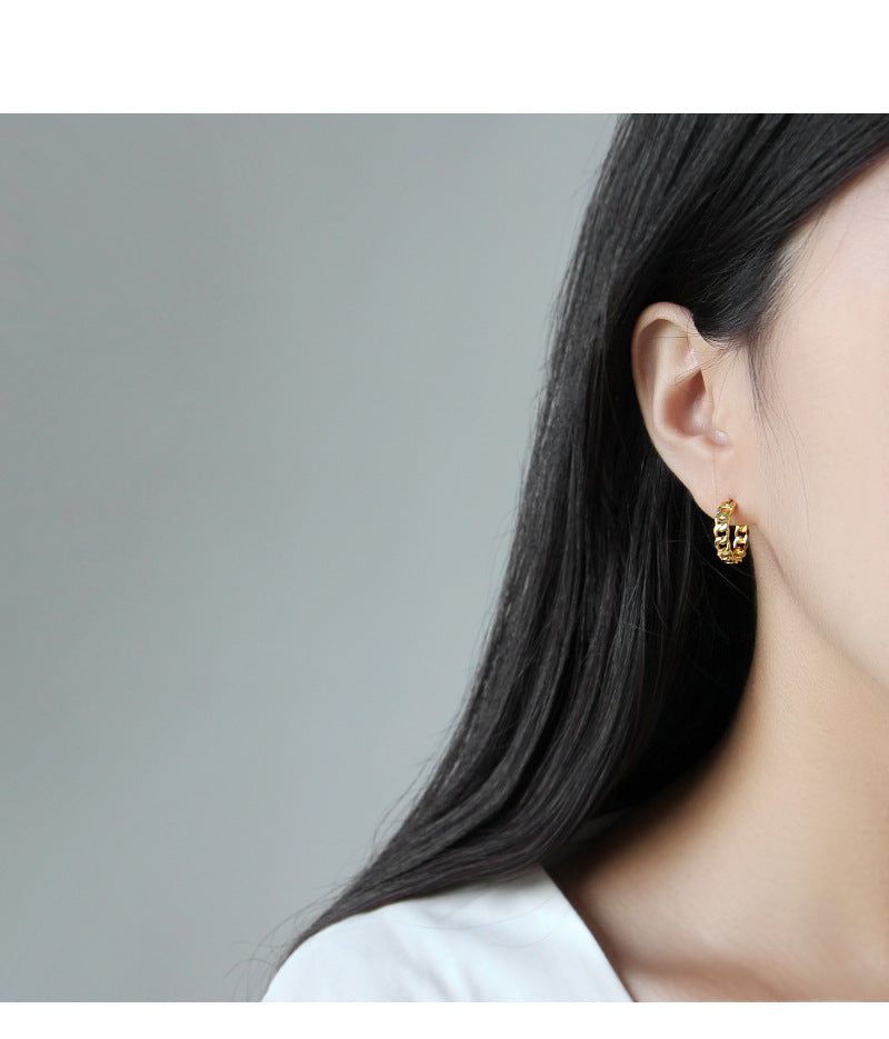 Gold Plated Grid Minimalist Earring Hoops