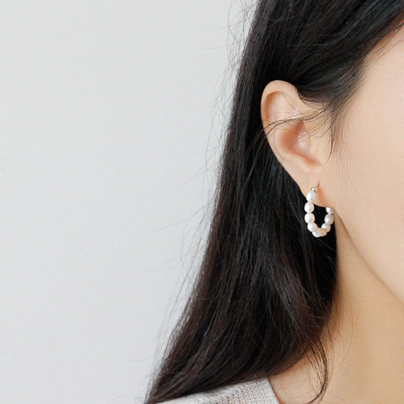 Silver Pearl Minimalist Earring Hoops