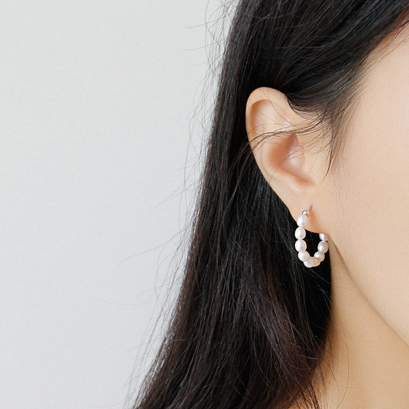 Silver Pearl Minimalist Earring Hoops