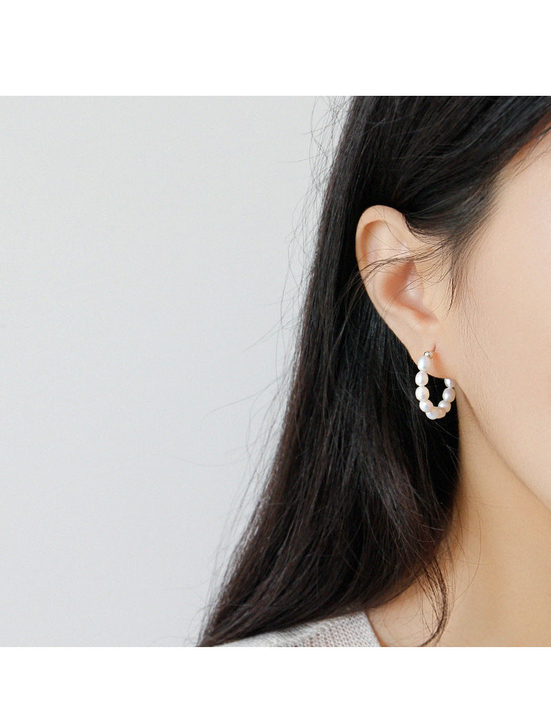 Silver Pearl Minimalist Earring Hoops