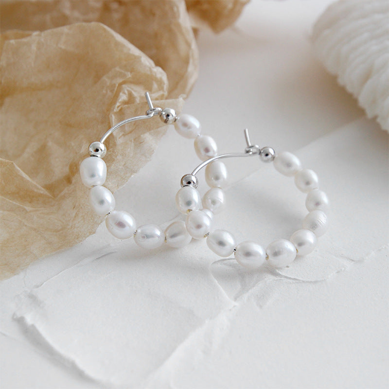 Silver Pearl Minimalist Earring Hoops