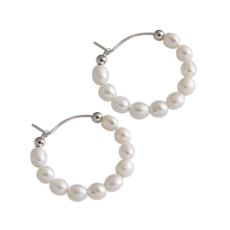 Silver Pearl Minimalist Earring Hoops