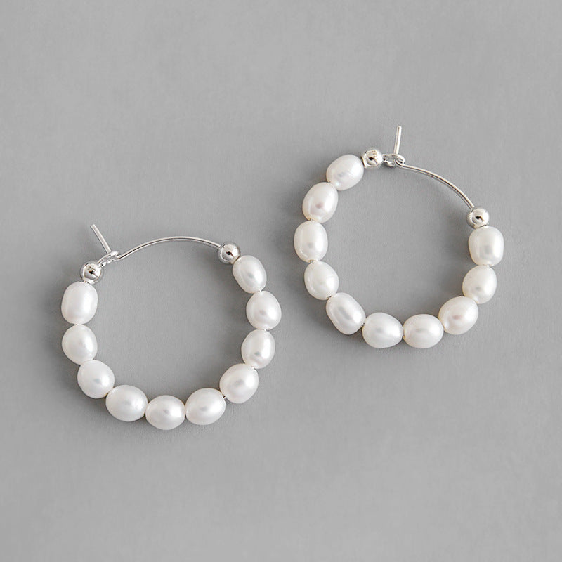 Silver Pearl Minimalist Earring Hoops