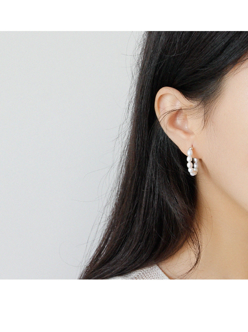 Silver Pearl Minimalist Earring Hoops