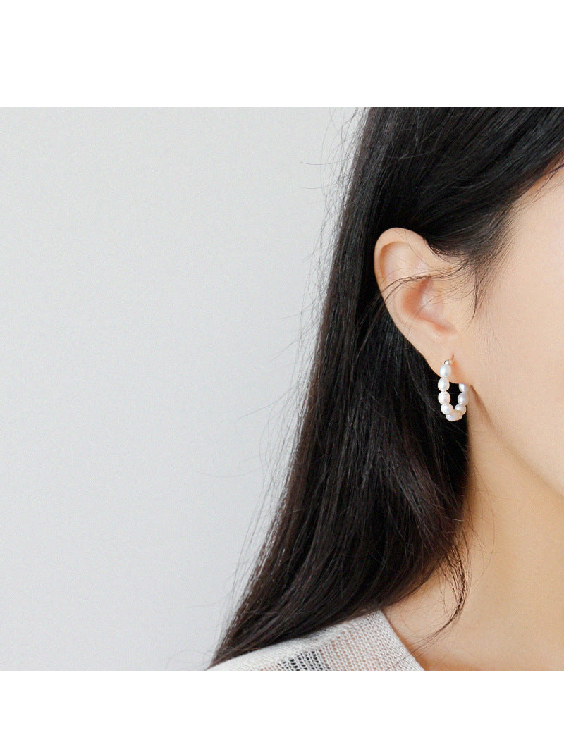 Silver Pearl Minimalist Earring Hoops