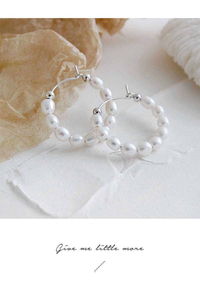 Silver Pearl Minimalist Earring Hoops