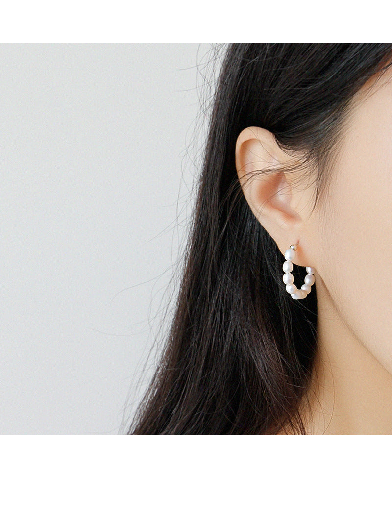 Silver Pearl Minimalist Earring Hoops